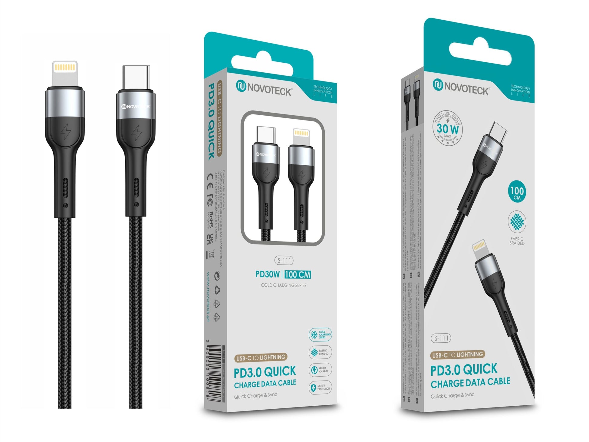 Cabo de Dados Trançado Nylon 3.1A Carregamento Rápido Negro USB-C to Lightinig 1.0M