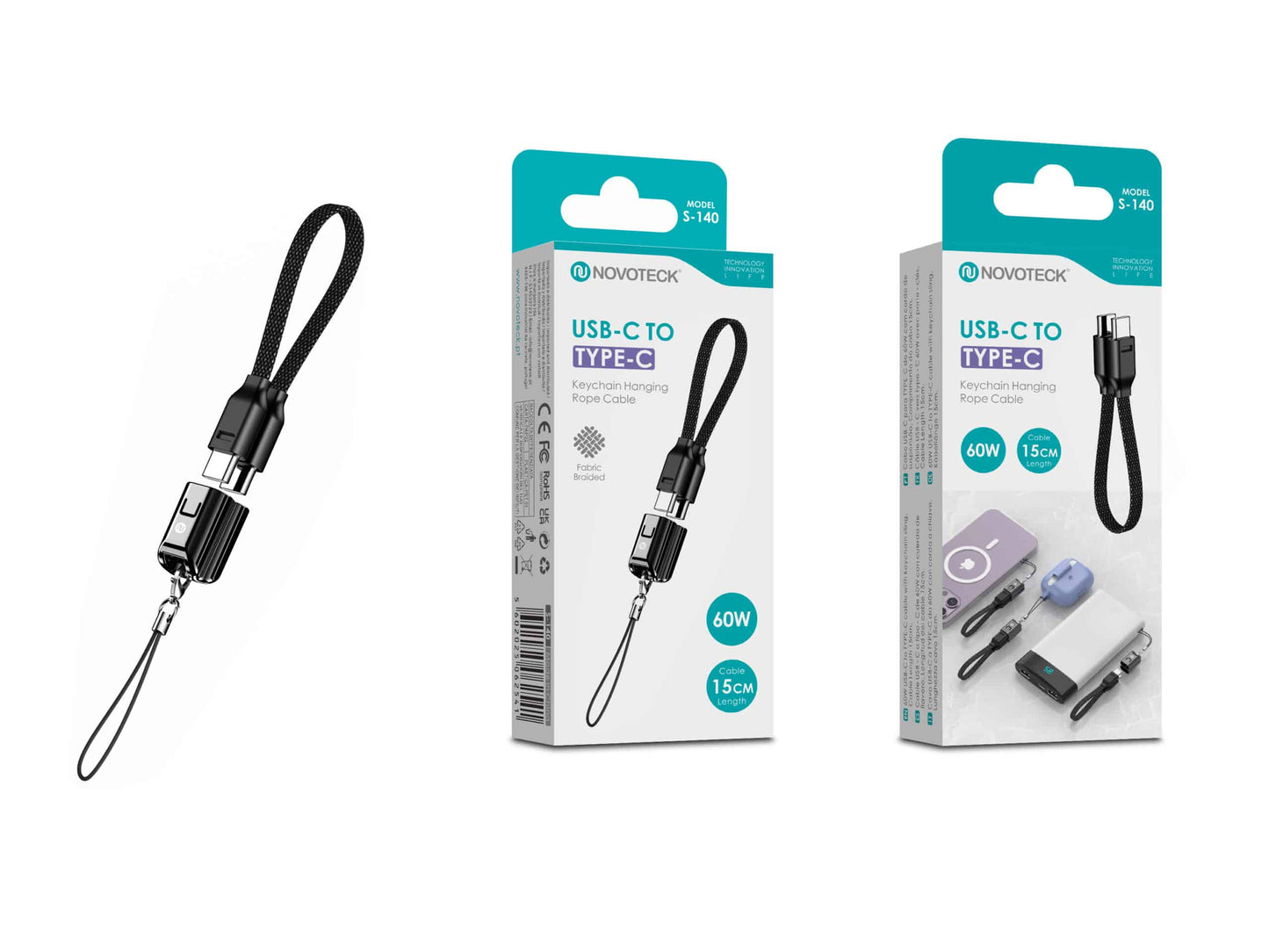 Cabo Chaveiro USB-C para USB-C S-140 – 60W, 15cm