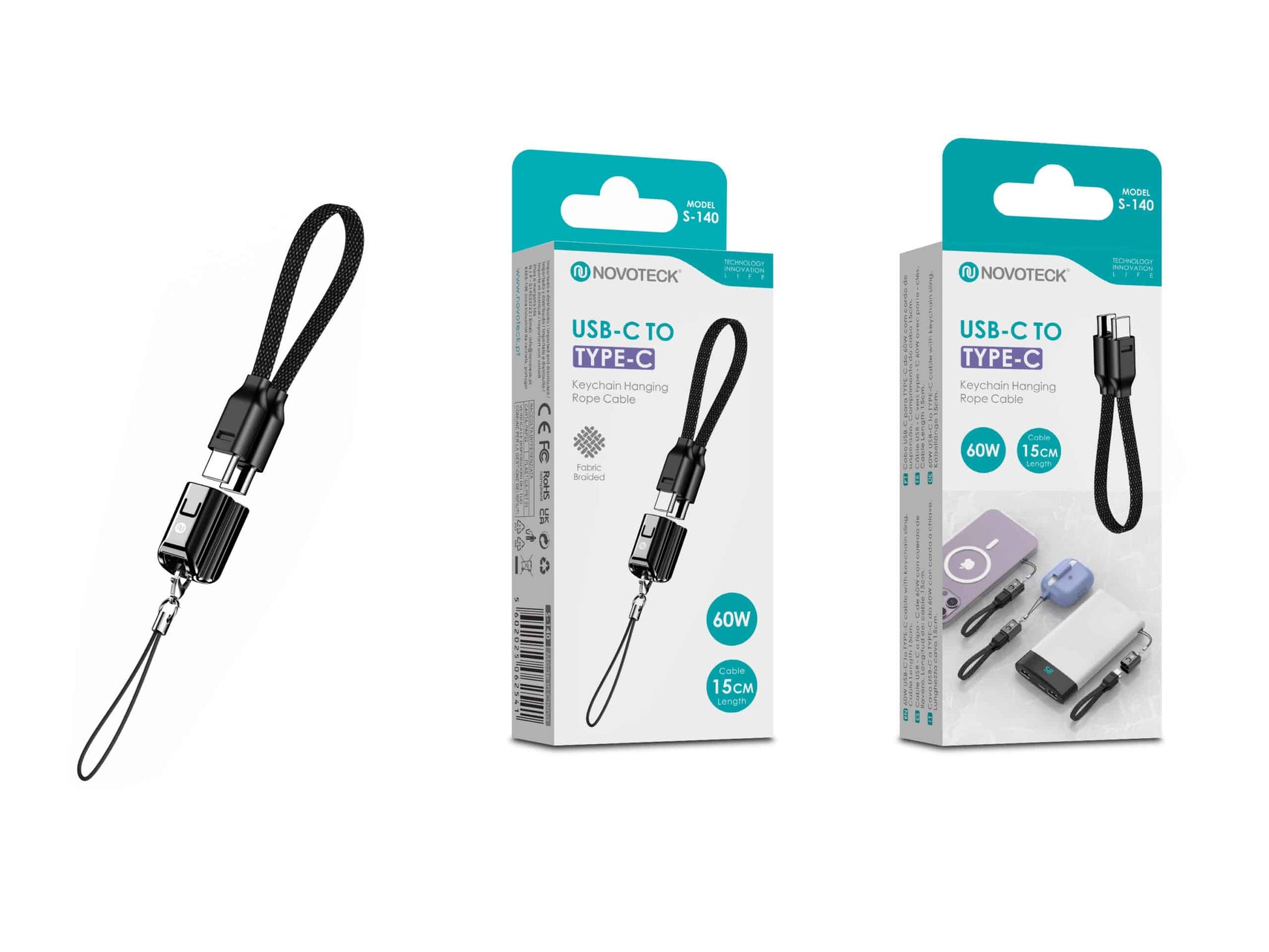 Cabo Chaveiro USB-C para USB-C S-140 – 60W, 15cm