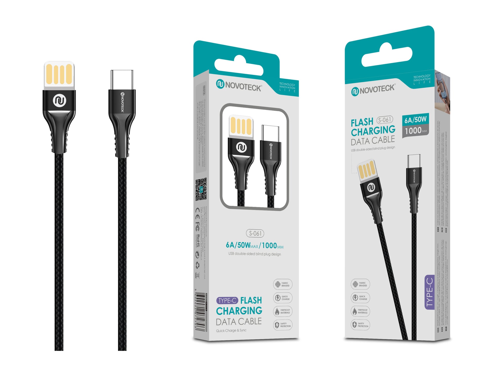 Cabo Type-C 6A 50W 1M Plug Dupla Face S-061