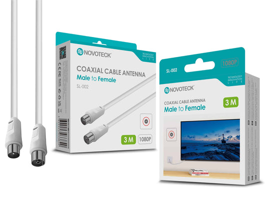 Cabo Coaxial de Antena Novoteck SL-002 – Macho para Fêmea, 3,0m