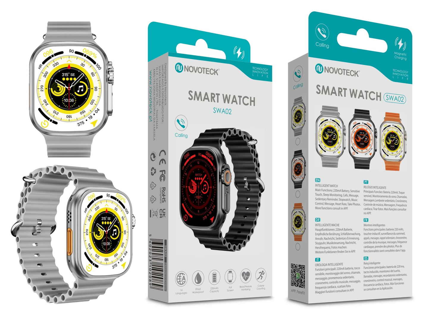 Smartwatch Prateado SWA02 com Funções Inteligentes, Monitoramento de Saúde, Conexão Bluetooth e Design Moderno