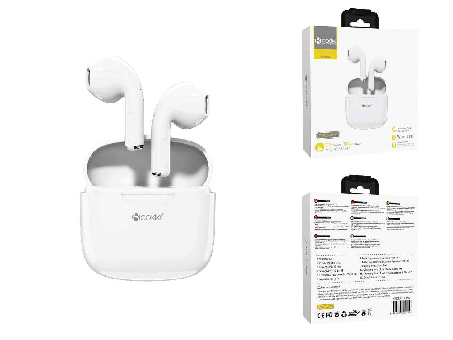 TWS-W19 Branco Auriculares Bluetooth Airpods
