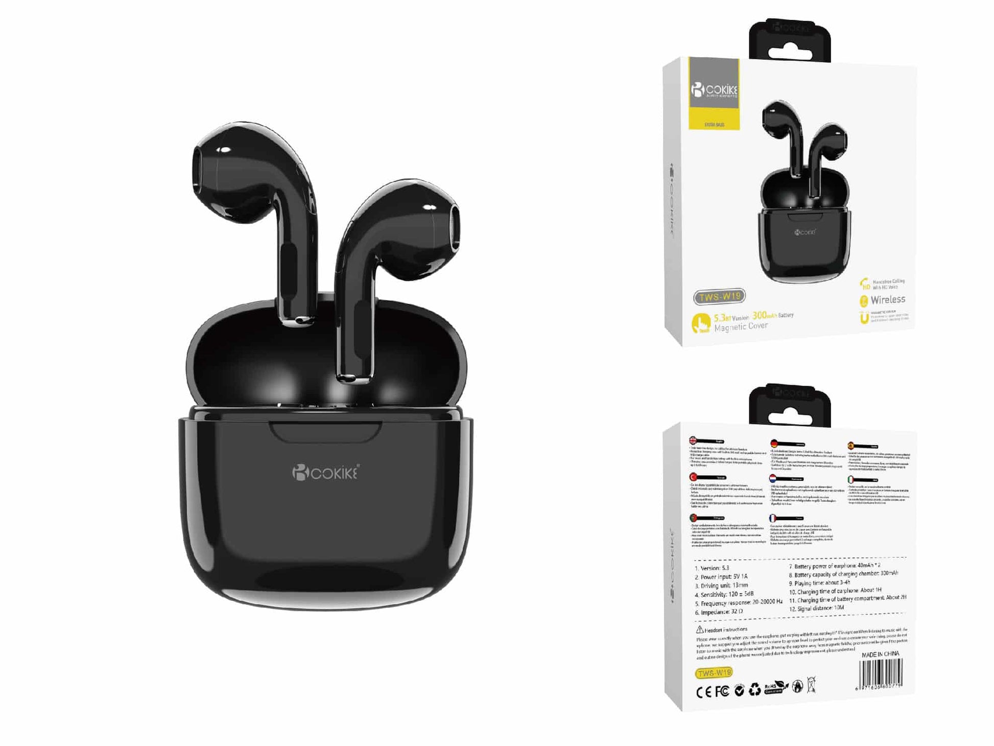 TWS-W19 Negro Auriculares Bluetooth Airpods