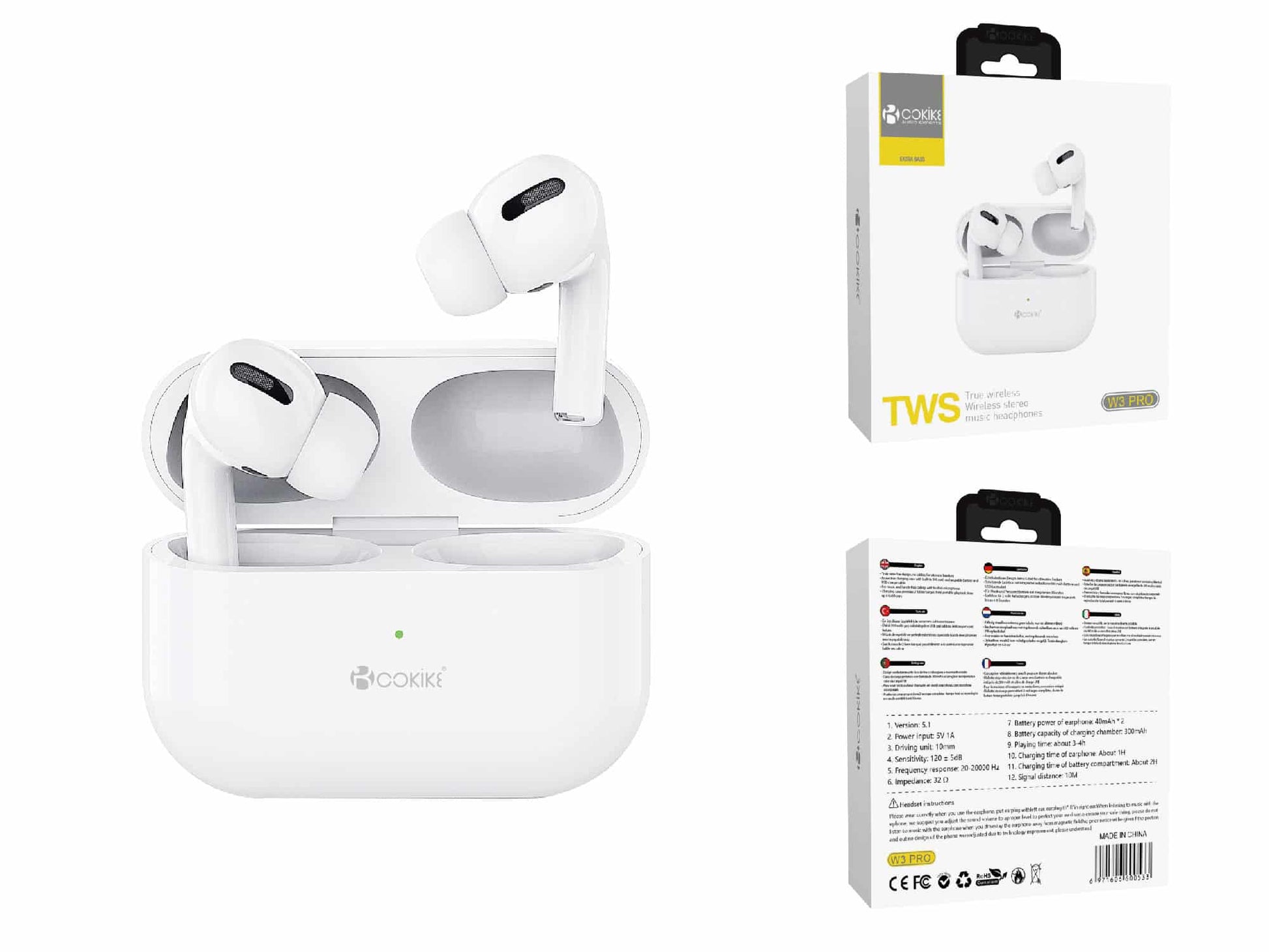TWS-W3 Pro Auriculares Bluetooth Airpods