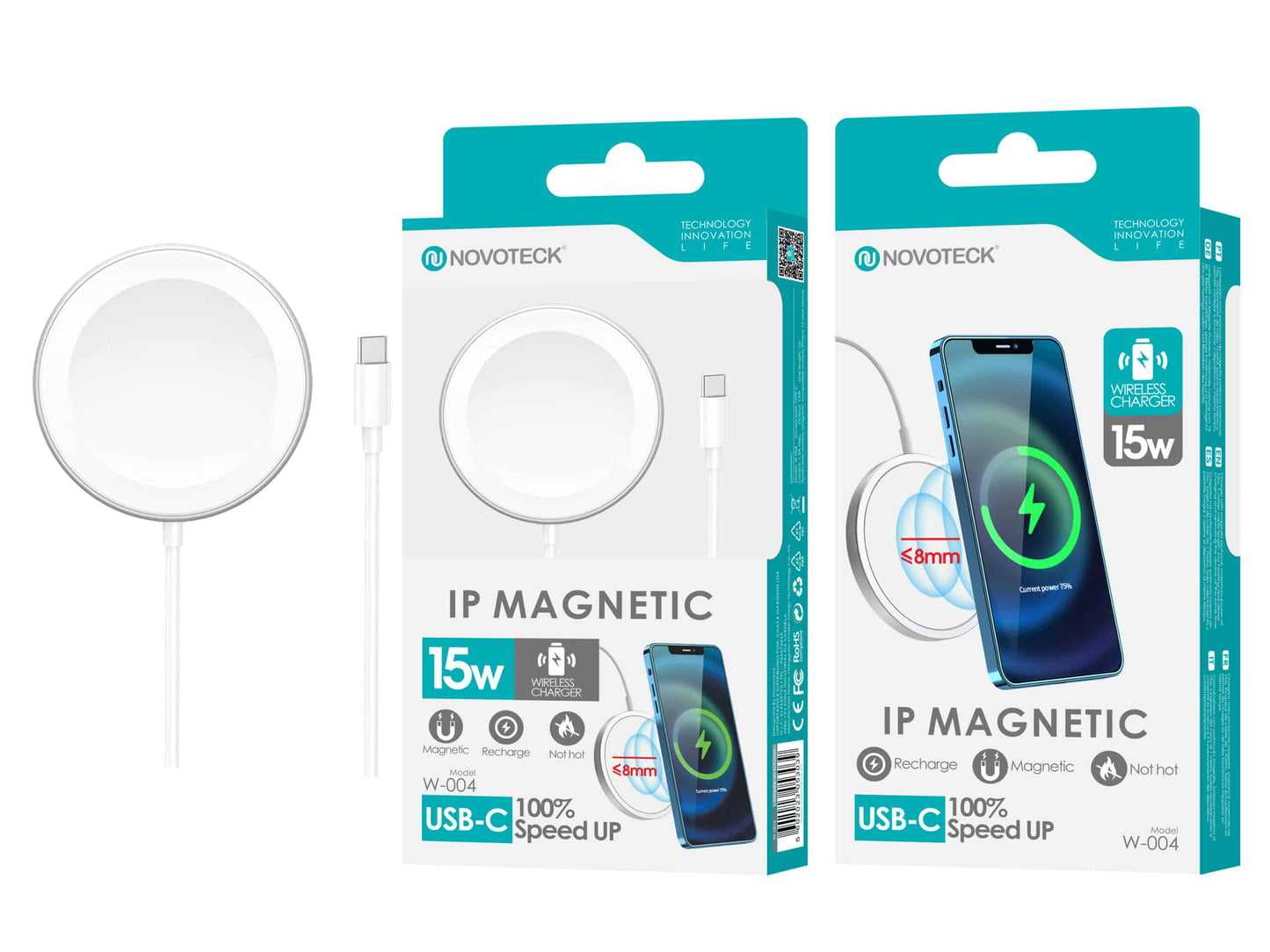 Carregador Magnético Sem Fio Magsafe W-004 - 15W, Design Slim, Segurança Integrada
