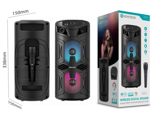 Coluna Portátil NOVOTECK XB-002 com Bluetooth, Microfone e LED - Som e Show em Qualquer Lugar
