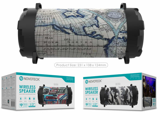 Coluna Portátil NOVOTECK XB-004 Bluetooth com Design Mapa – Leve o Ritmo das Ruas Consigo