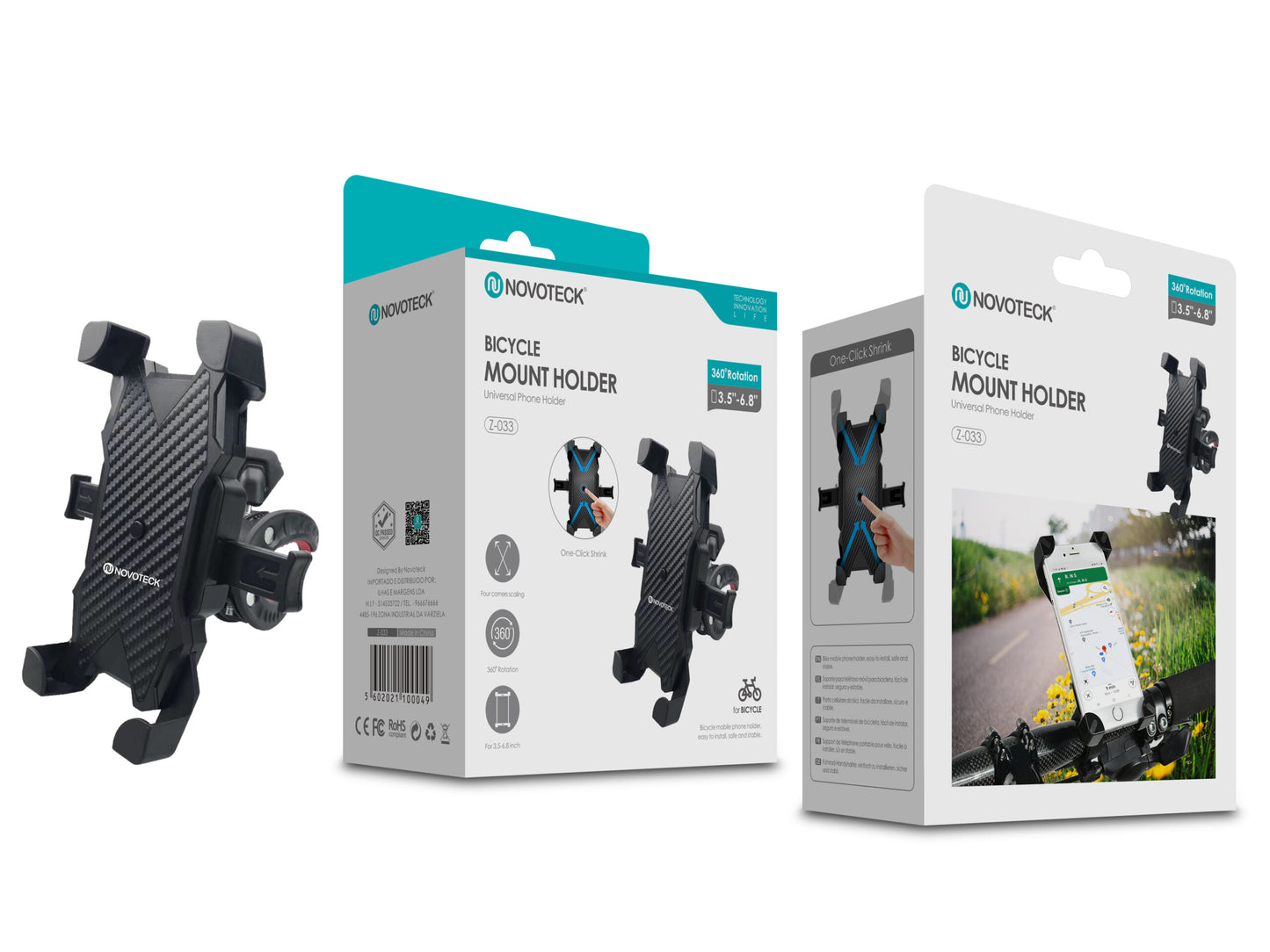 Suporte de Telemóvel para Bicicleta Z-033 - Rotação 360°, Fixação Segura, Ajuste Rápido, Universal