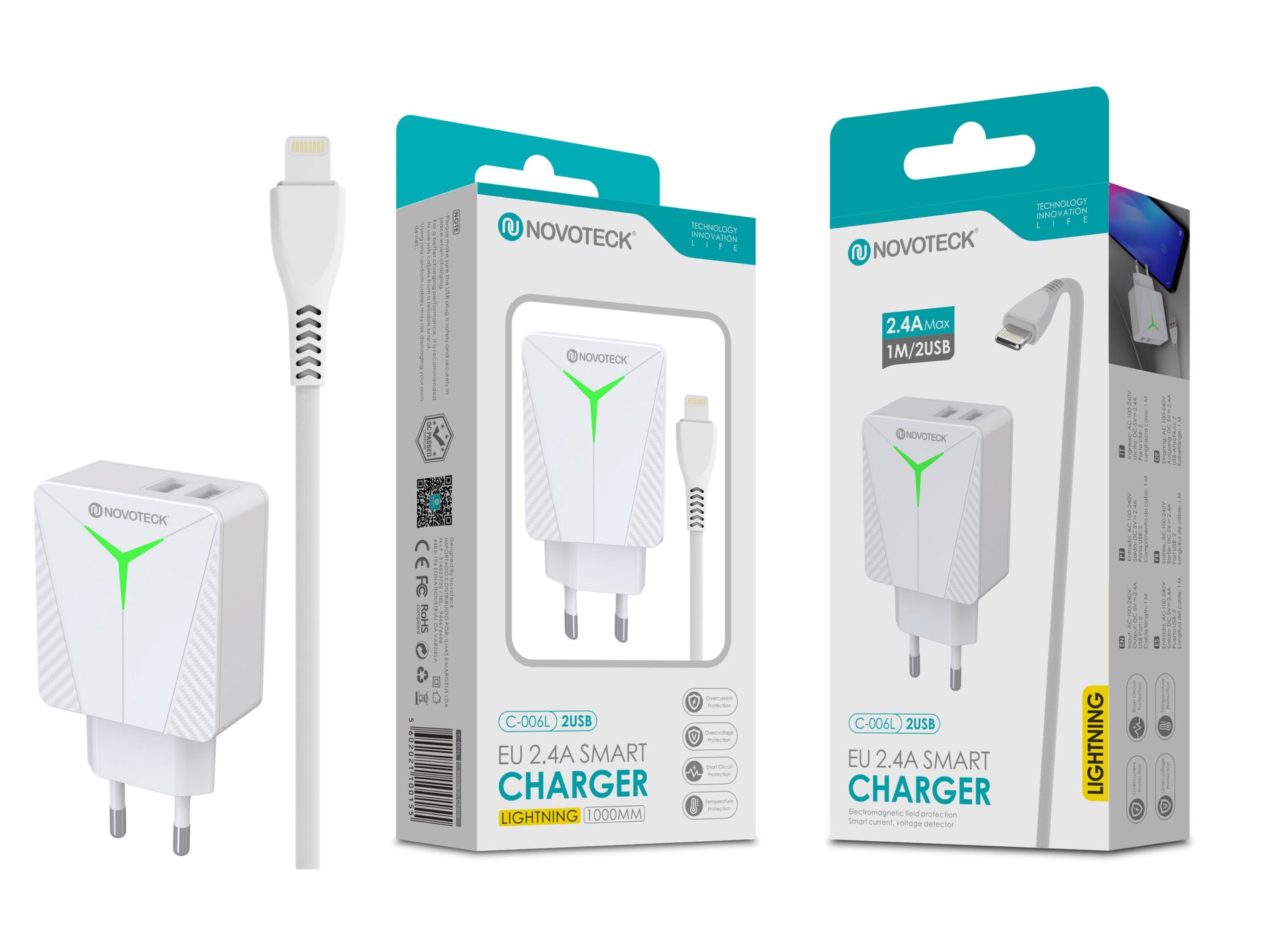 Carregador com Cabo Lightning Branco 2.4A 2 USB Ic Smart C-006L