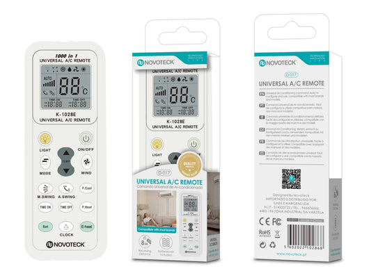 Controle Remoto Universal Novoteck para Ar Condicionado D-017 - Compatível com Múltiplas Marcas