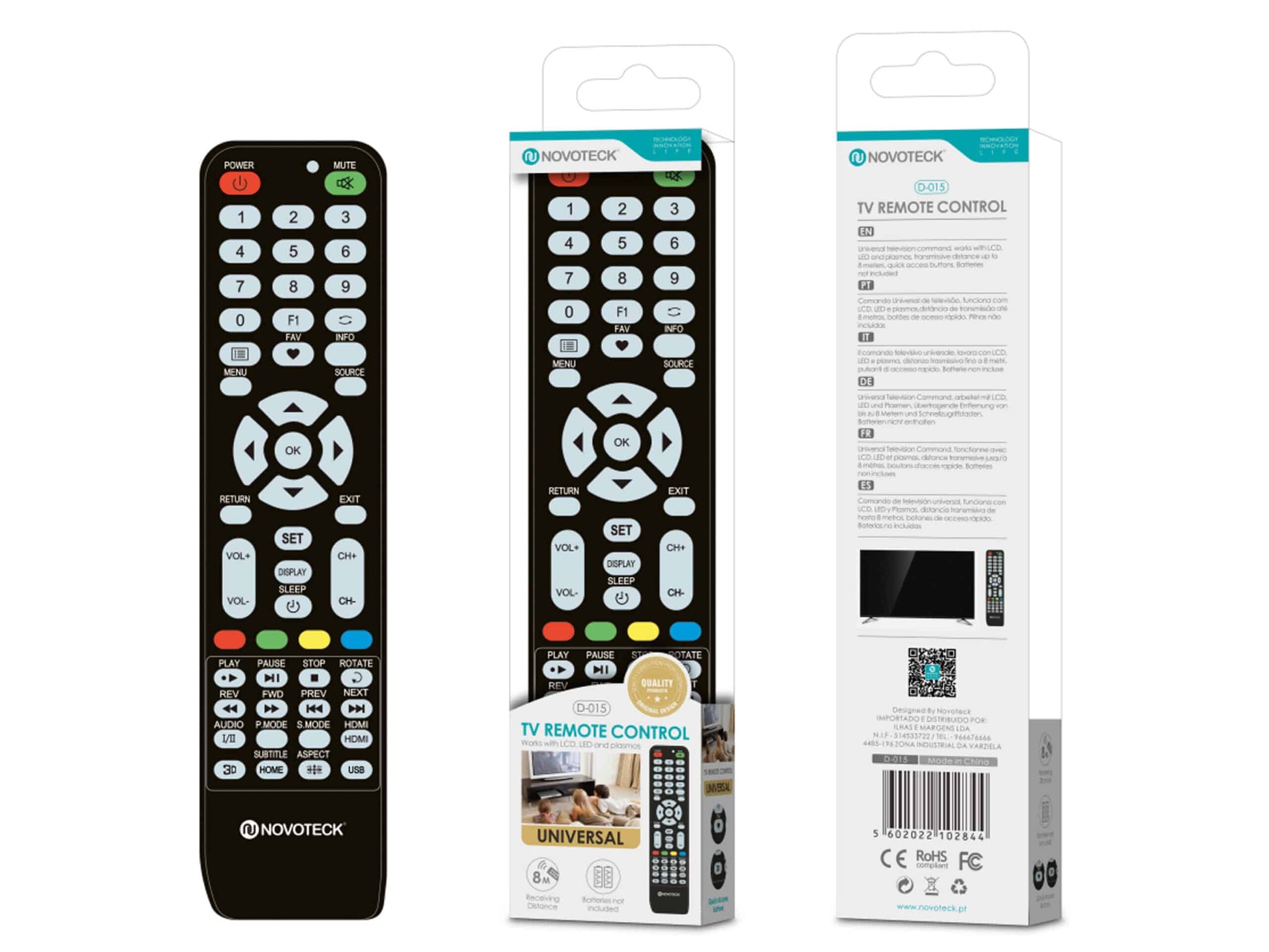Controle Remoto Universal Multifunções Novoteck D-015 - Compatível com Diversos Dispositivos e Funções de Reprodução