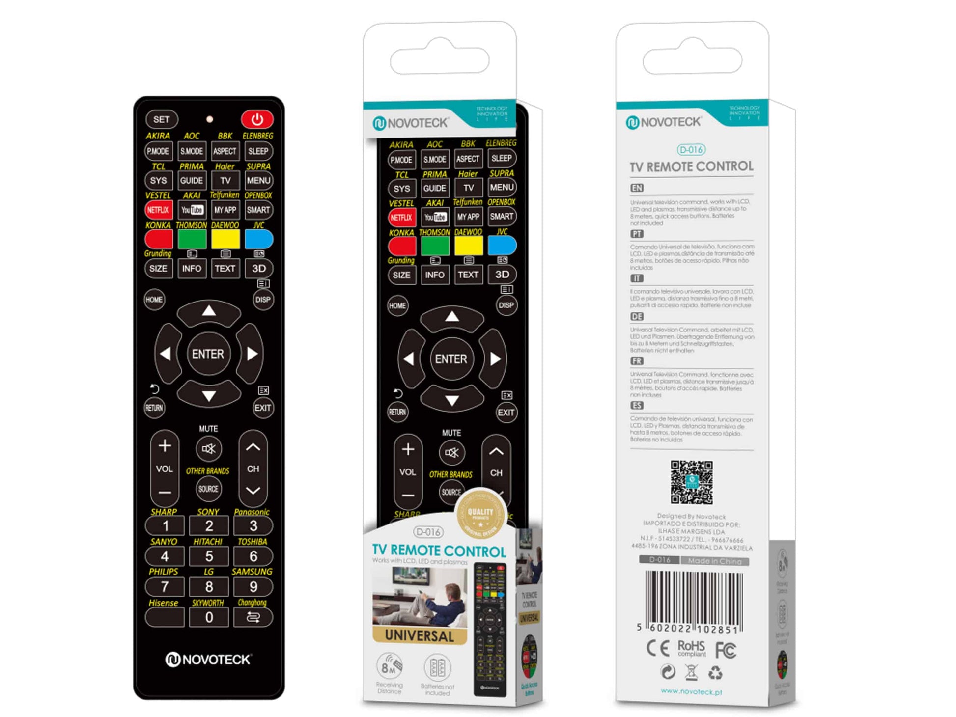 Controle Remoto Universal 30IN1 Novoteck D-016 - Compatível com Várias Marcas e Acesso Direto a Streaming