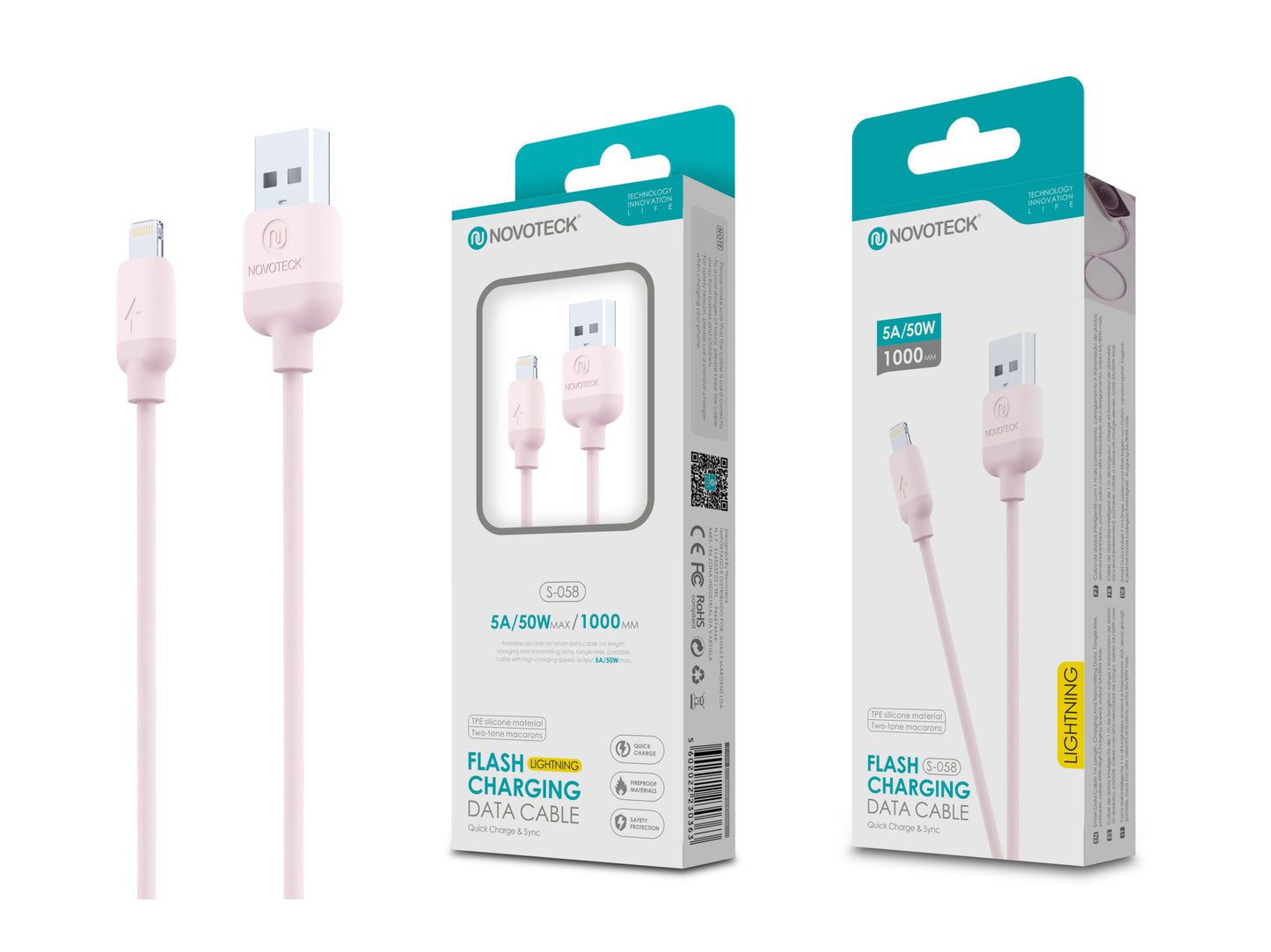 Cabo Lightning Rosa 5A 50W 1M S-058 Silicone TPE