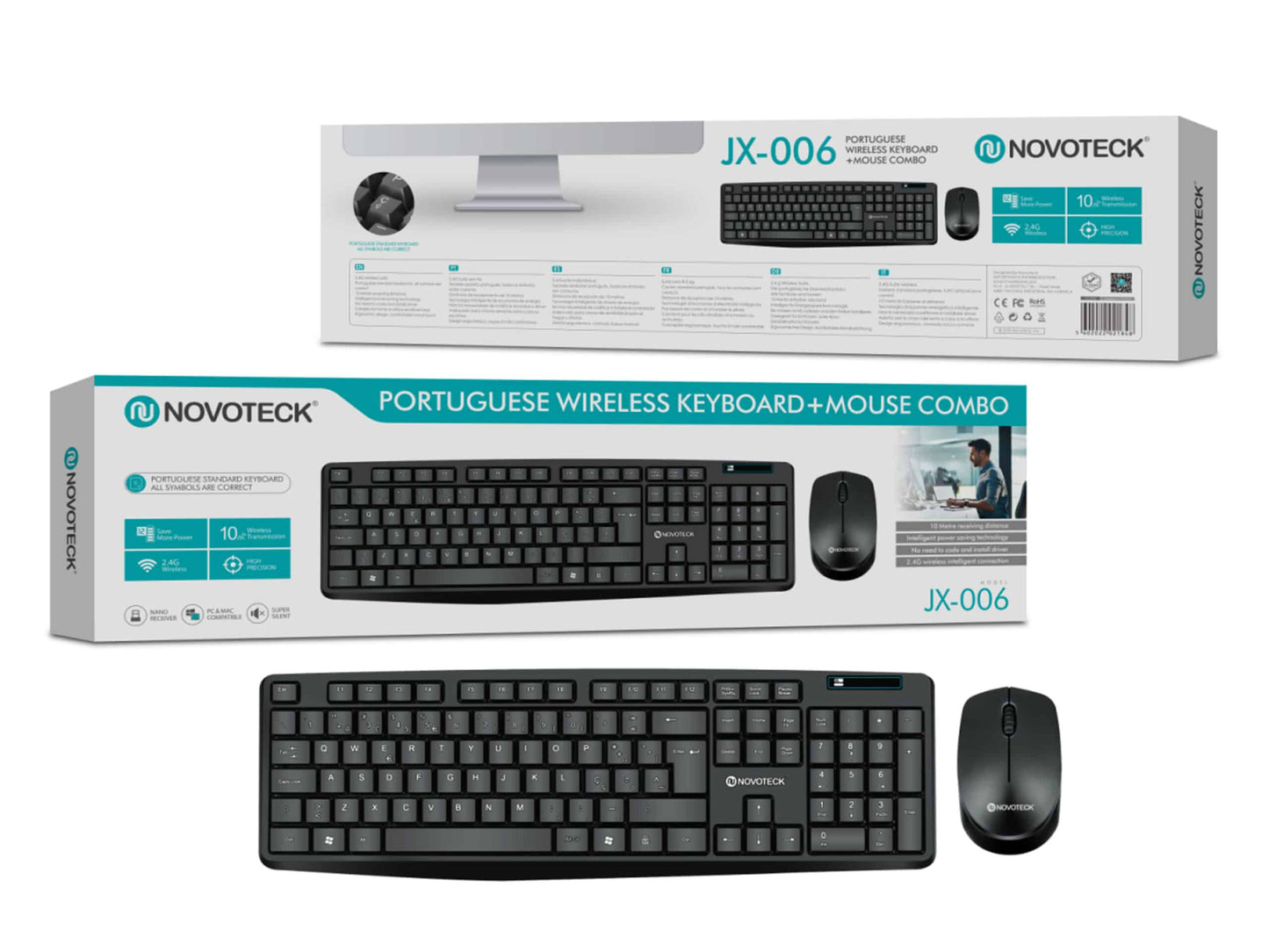 Combo de Teclado e Mouse/Rato sem Fios NOVOTECK JX-006 - Conforto e Eficiência no Trabalho e Lazer