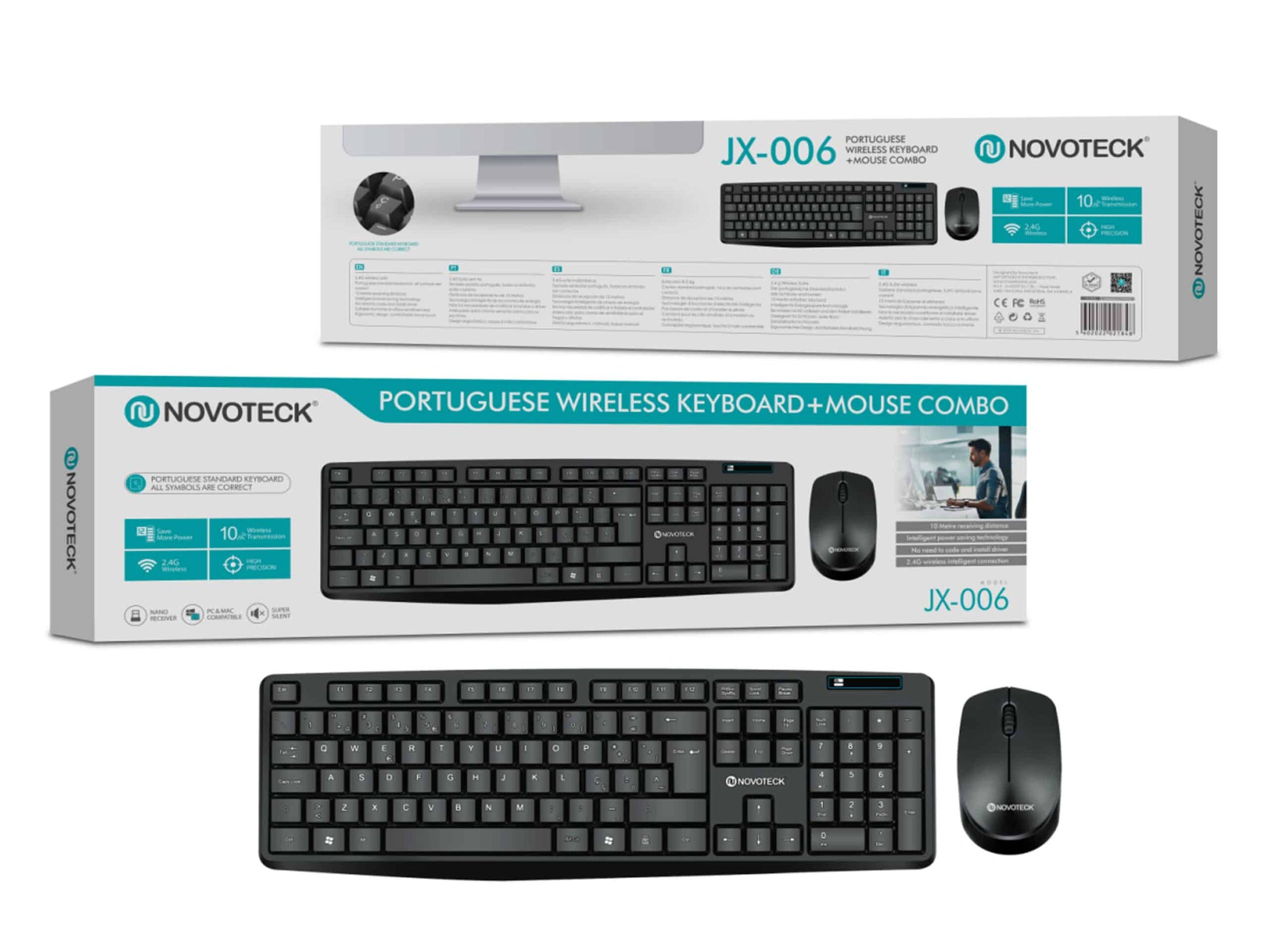 Combo de Teclado e Mouse/Rato sem Fios NOVOTECK JX-006 - Conforto e Eficiência no Trabalho e Lazer