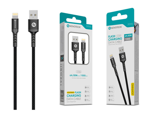 Cabo Lightning 6A 50W 1M Negro Durabilidade Nylon Trançado S-066