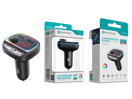 Transmissor FM e Carregador Veiculo Bluetooth Novoteck NC-005 com Iluminação RGB